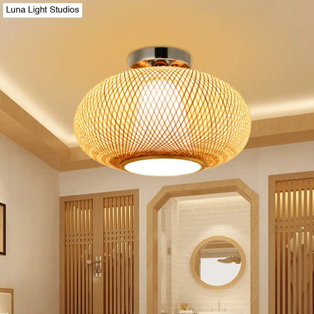 DecorBites™ DecorBites™ Sleek Flaxen Lantern Semi Flush Mount: Stylish Chinese Bamboo Ceiling Light for Dining Room