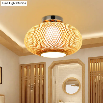 DecorBites™ DecorBites™ Sleek Flaxen Lantern Semi Flush Mount: Stylish Chinese Bamboo Ceiling Light for Dining Room