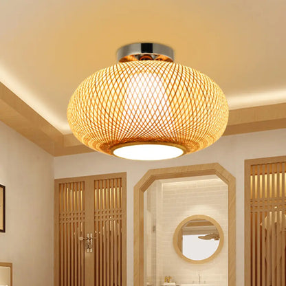 DecorBites™ DecorBites™ Sleek Flaxen Lantern Semi Flush Mount: Stylish Chinese Bamboo Ceiling Light for Dining Room