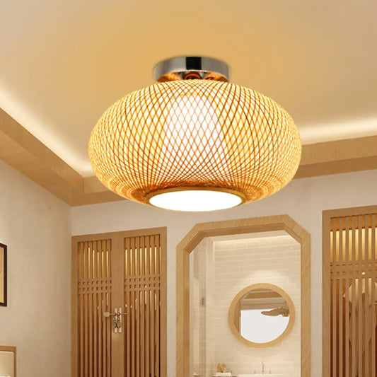 DecorBites™ DecorBites™ Sleek Flaxen Lantern Semi Flush Mount: Stylish Chinese Bamboo Ceiling Light for Dining Room