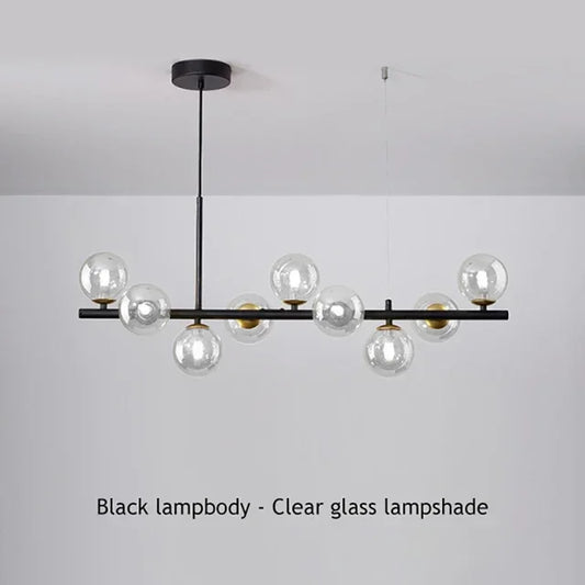 Sleek Glass Ball Chandelier for Dining Room - black Clear ball / 7 Head(L65xH24cm) / Cold white 6000K - Chandelier