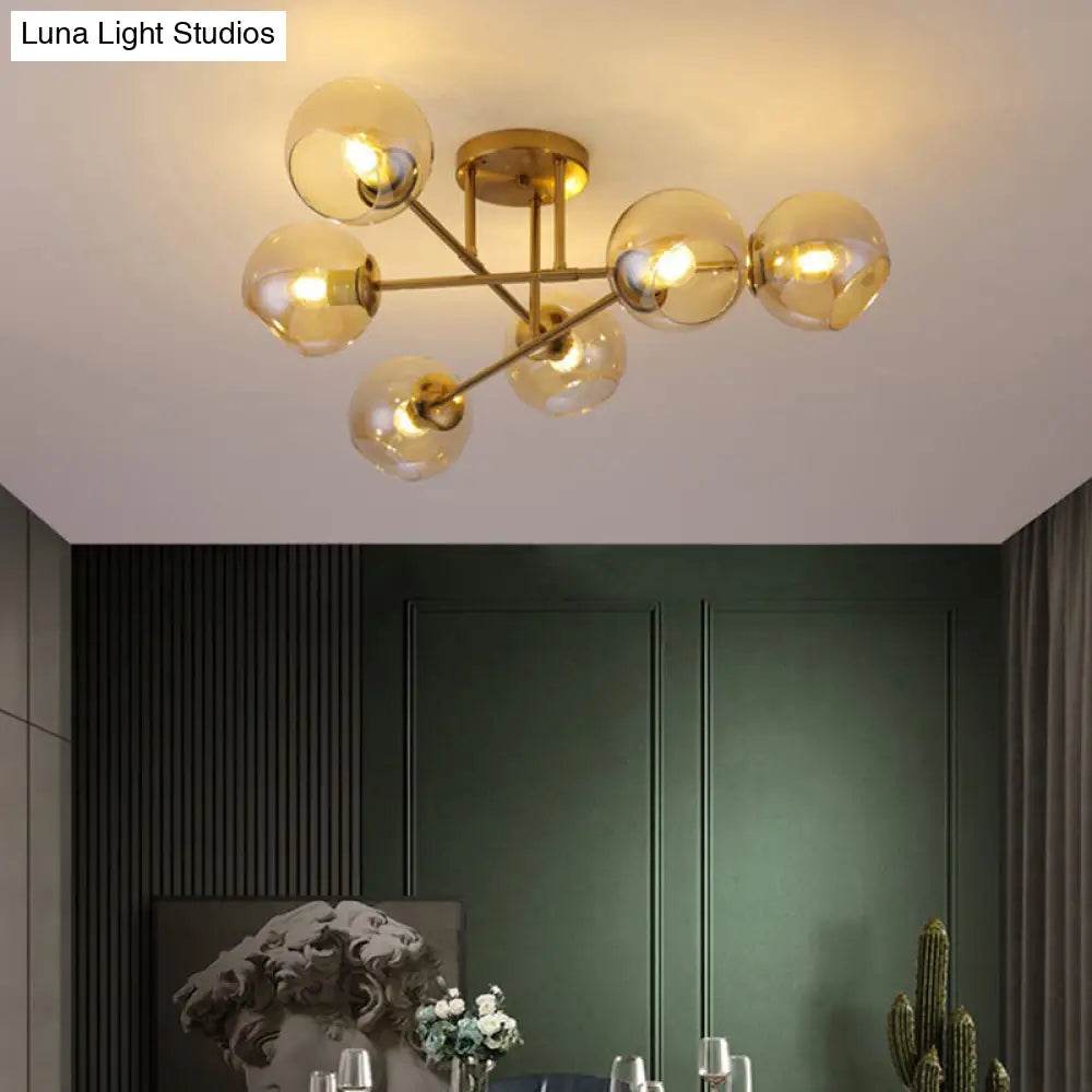 DecorBites™ DecorBites™ Sleek Glass Ball Semi Flush Mount Light - Postmodern Brass Ceiling Highlight for Dining Room