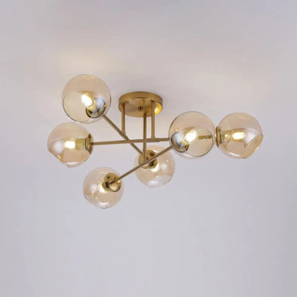DecorBites™ DecorBites™ Sleek Glass Ball Semi Flush Mount Light - Postmodern Brass Ceiling Highlight for Dining Room