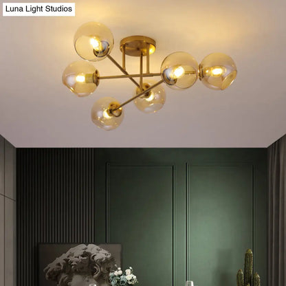 DecorBites™ DecorBites™ Sleek Glass Ball Semi Flush Mount Light - Postmodern Brass Ceiling Highlight for Dining Room