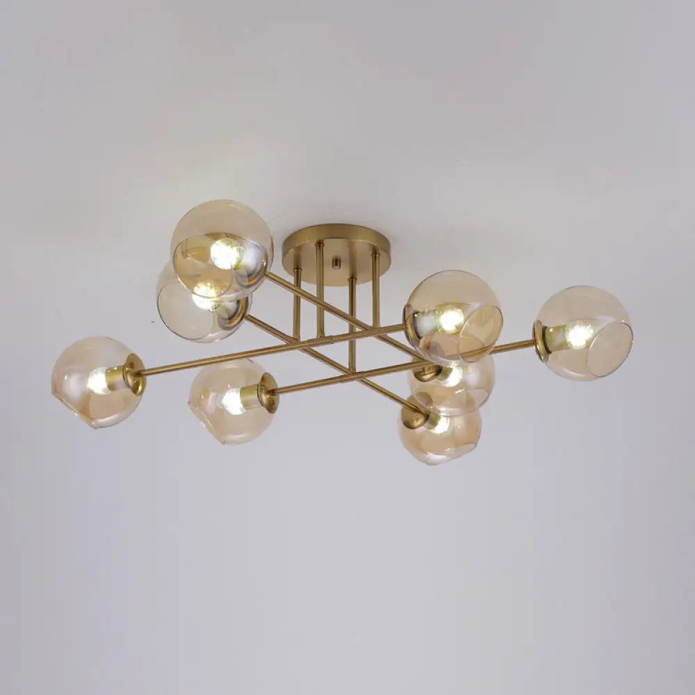 DecorBites™ DecorBites™ Sleek Glass Ball Semi Flush Mount Light - Postmodern Brass Ceiling Highlight for Dining Room
