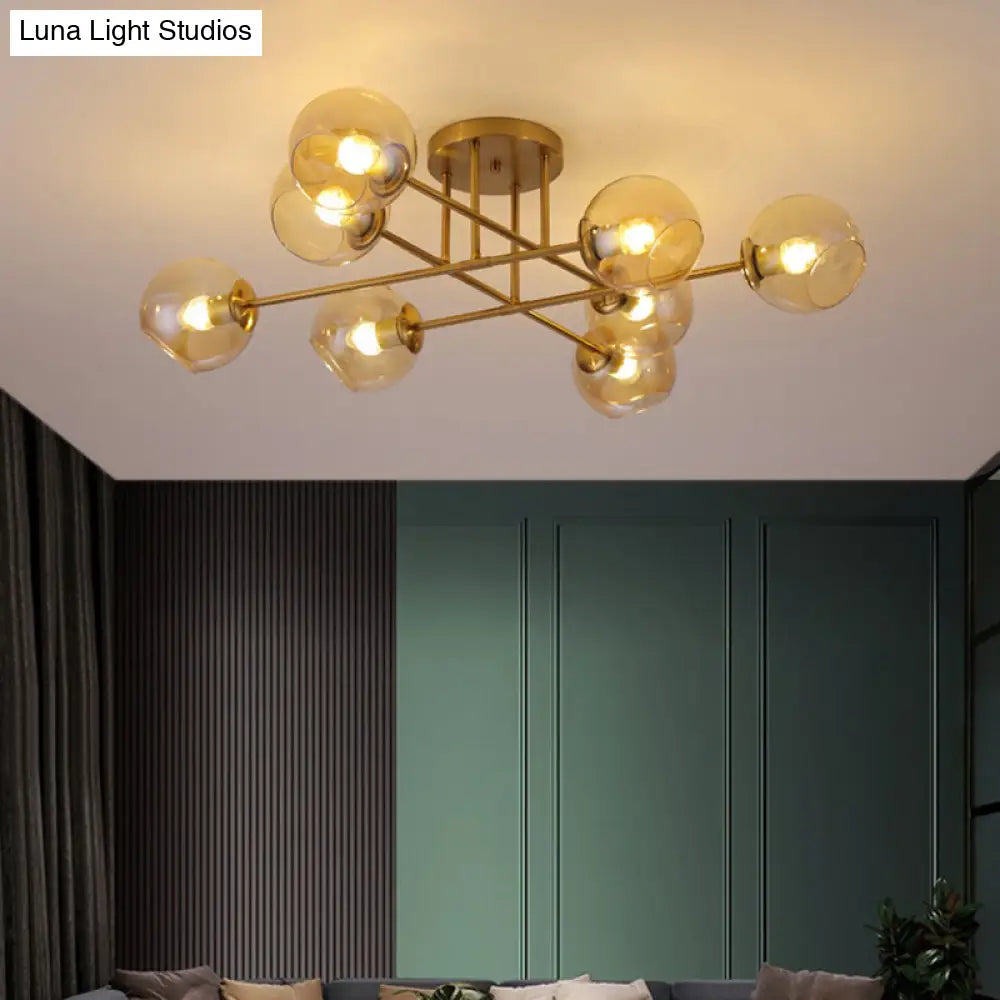 DecorBites™ DecorBites™ Sleek Glass Ball Semi Flush Mount Light - Postmodern Brass Ceiling Highlight for Dining Room