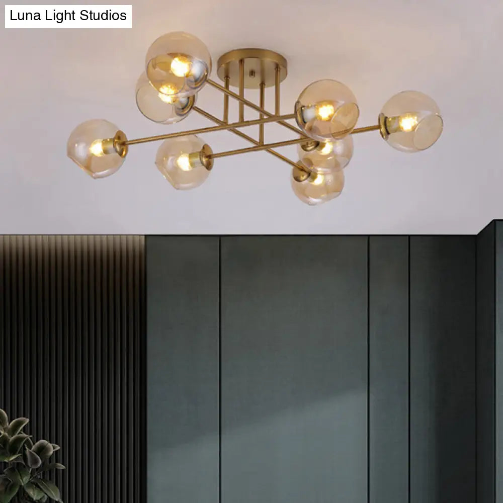 DecorBites™ DecorBites™ Sleek Glass Ball Semi Flush Mount Light - Postmodern Brass Ceiling Highlight for Dining Room
