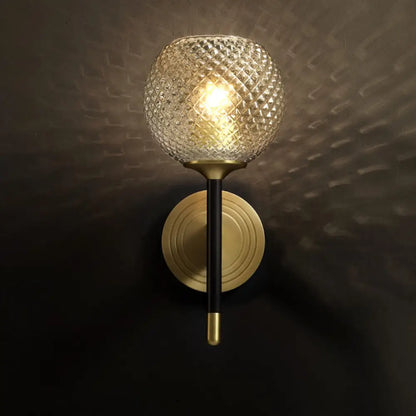 DecorBites™ DecorBites™ Sleek Glass Globe Wall Sconce: Ribbed Simplicity, Brass Finish, Wall Mounted Light Fixture