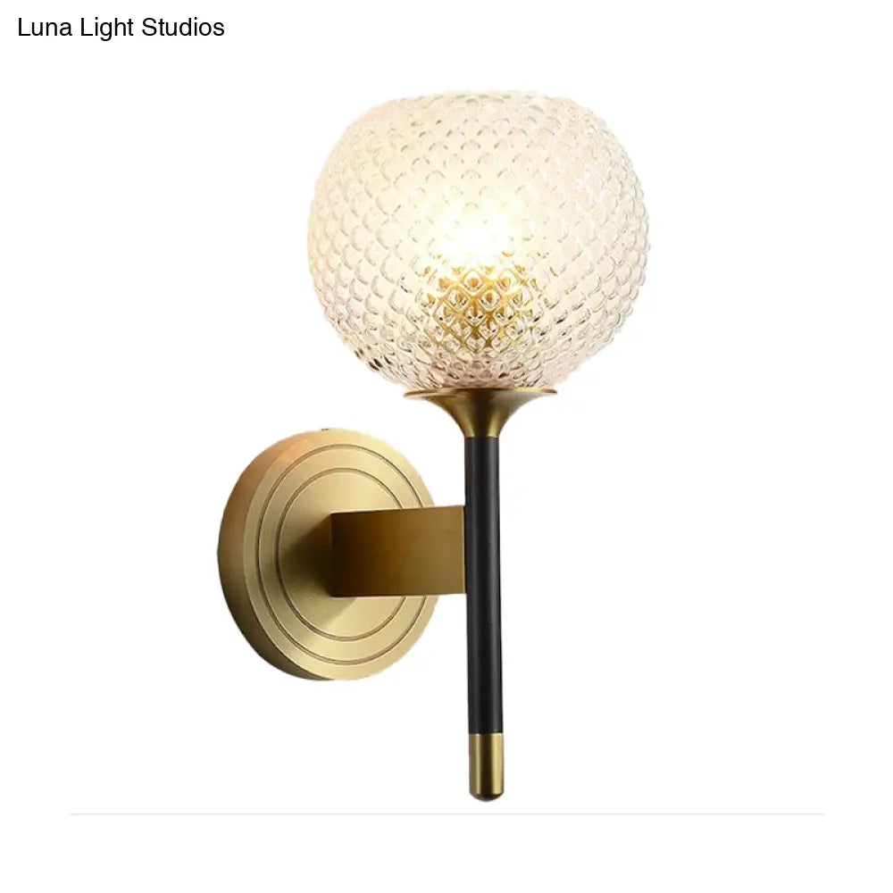 DecorBites™ DecorBites™ Sleek Glass Globe Wall Sconce: Ribbed Simplicity, Brass Finish, Wall Mounted Light Fixture