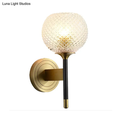 DecorBites™ DecorBites™ Sleek Glass Globe Wall Sconce: Ribbed Simplicity, Brass Finish, Wall Mounted Light Fixture
