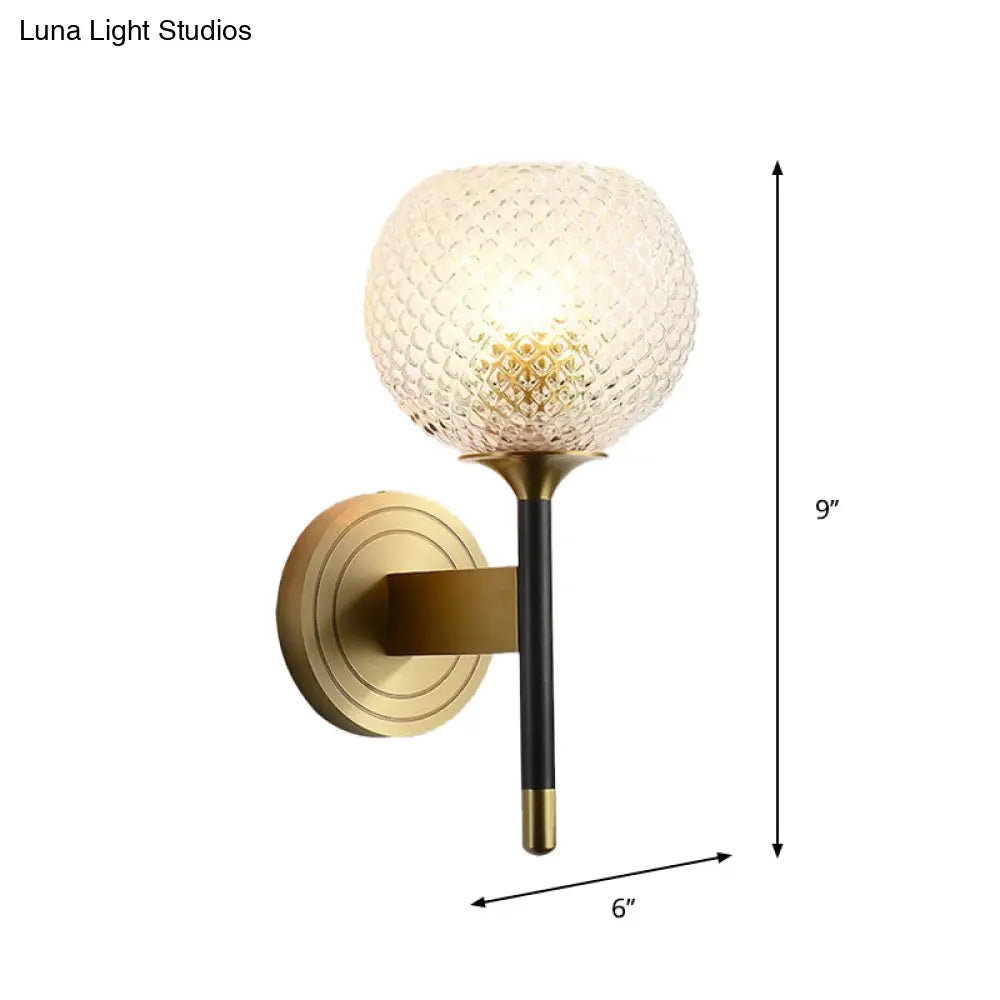 DecorBites™ DecorBites™ Sleek Glass Globe Wall Sconce: Ribbed Simplicity, Brass Finish, Wall Mounted Light Fixture