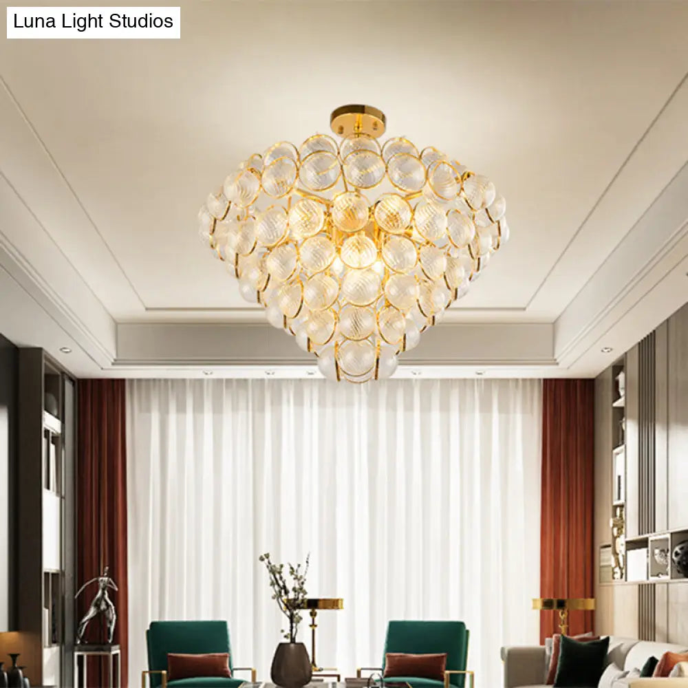 DecorBites™ DecorBites™ Sleek Gold Ceiling Light Fixture with Clear Ribbed Crystal Ball for Tapered Bedroom