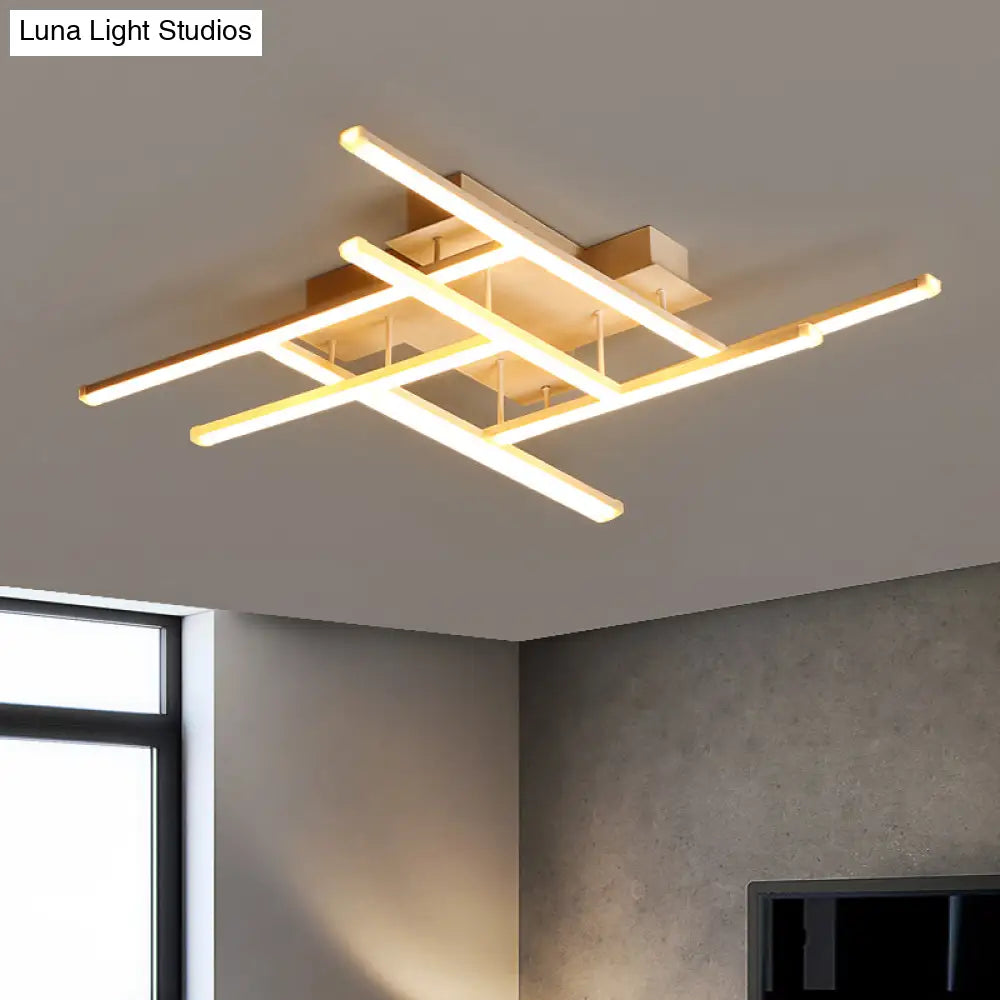DecorBites™ DecorBites™ Sleek Gold Finish LED Semi Flush Mounted Ceiling Light with Criss-Cross Metal Detail