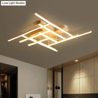 DecorBites™ DecorBites™ Sleek Gold Finish LED Semi Flush Mounted Ceiling Light with Criss-Cross Metal Detail