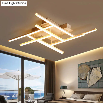 DecorBites™ DecorBites™ Sleek Gold Finish LED Semi Flush Mounted Ceiling Light with Criss-Cross Metal Detail