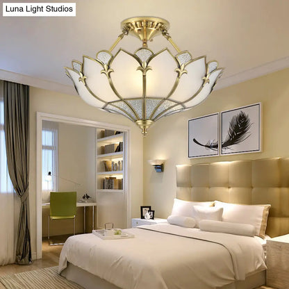 DecorBites™ DecorBites™ Sleek Gold Flower Shaped Ripple Glass Semi Flush Mount Chandelier for Dining Room