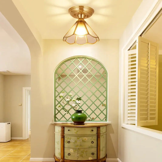 DecorBites™ DecorBites™ Sleek Gold Glass Tapered Semi Flush Mount Ceiling Light - Minimalistic Single-Bulb for Corridors