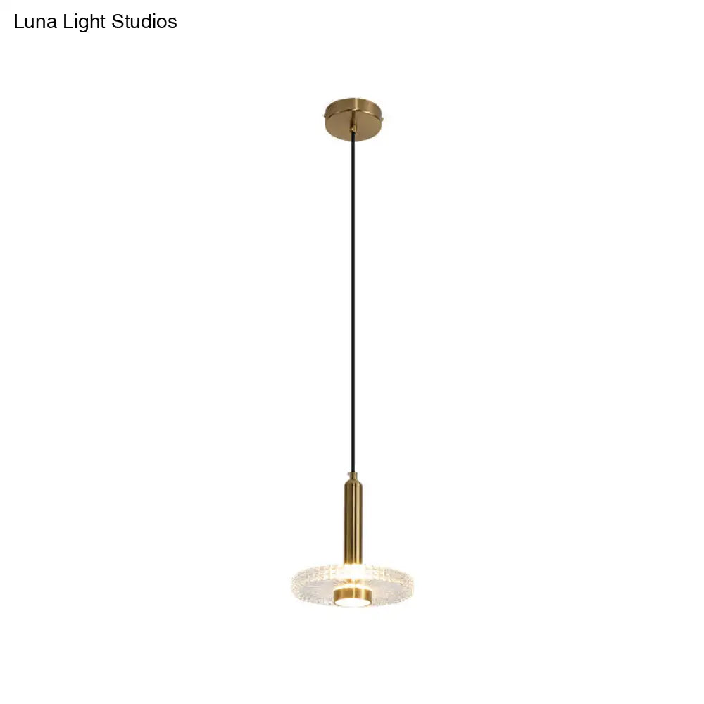 Sleek Gold LED Hanging Light Fixture for Bedroom - Simplicity Acrylic Shade Ceiling Lamp