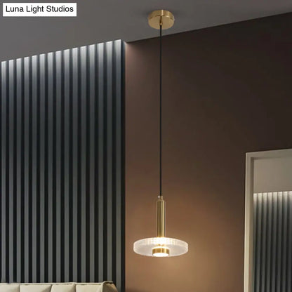 Sleek Gold LED Hanging Light Fixture for Bedroom - Simplicity Acrylic Shade Ceiling Lamp