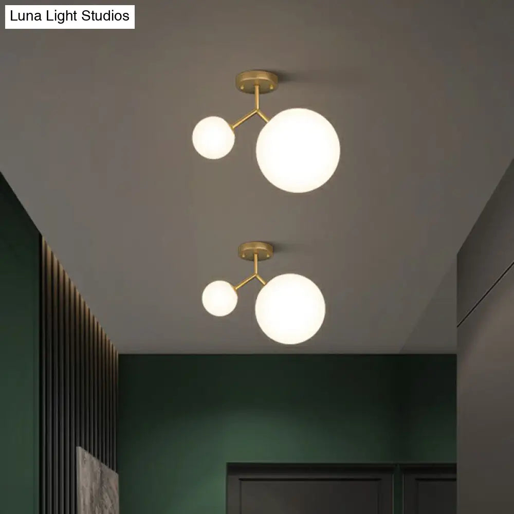 DecorBites™ DecorBites™ Sleek Gold Semi Flush Mount Ceiling Light with Minimalist Milky Glass - 2-Head Flushmount Lighting