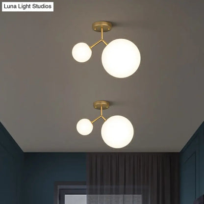 DecorBites™ DecorBites™ Sleek Gold Semi Flush Mount Ceiling Light with Minimalist Milky Glass - 2-Head Flushmount Lighting