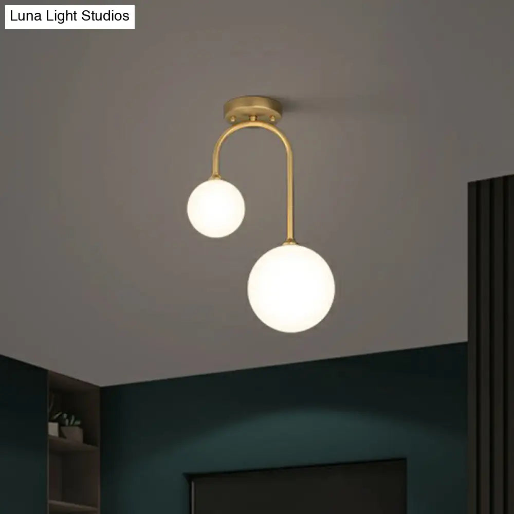 DecorBites™ DecorBites™ Sleek Gold Semi Flush Mount Ceiling Light with Minimalist Milky Glass - 2-Head Flushmount Lighting