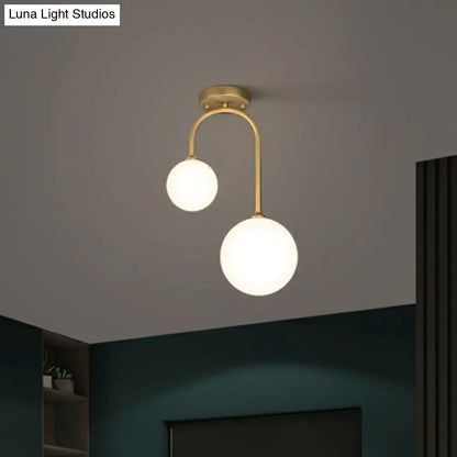 DecorBites™ DecorBites™ Sleek Gold Semi Flush Mount Ceiling Light with Minimalist Milky Glass - 2-Head Flushmount Lighting