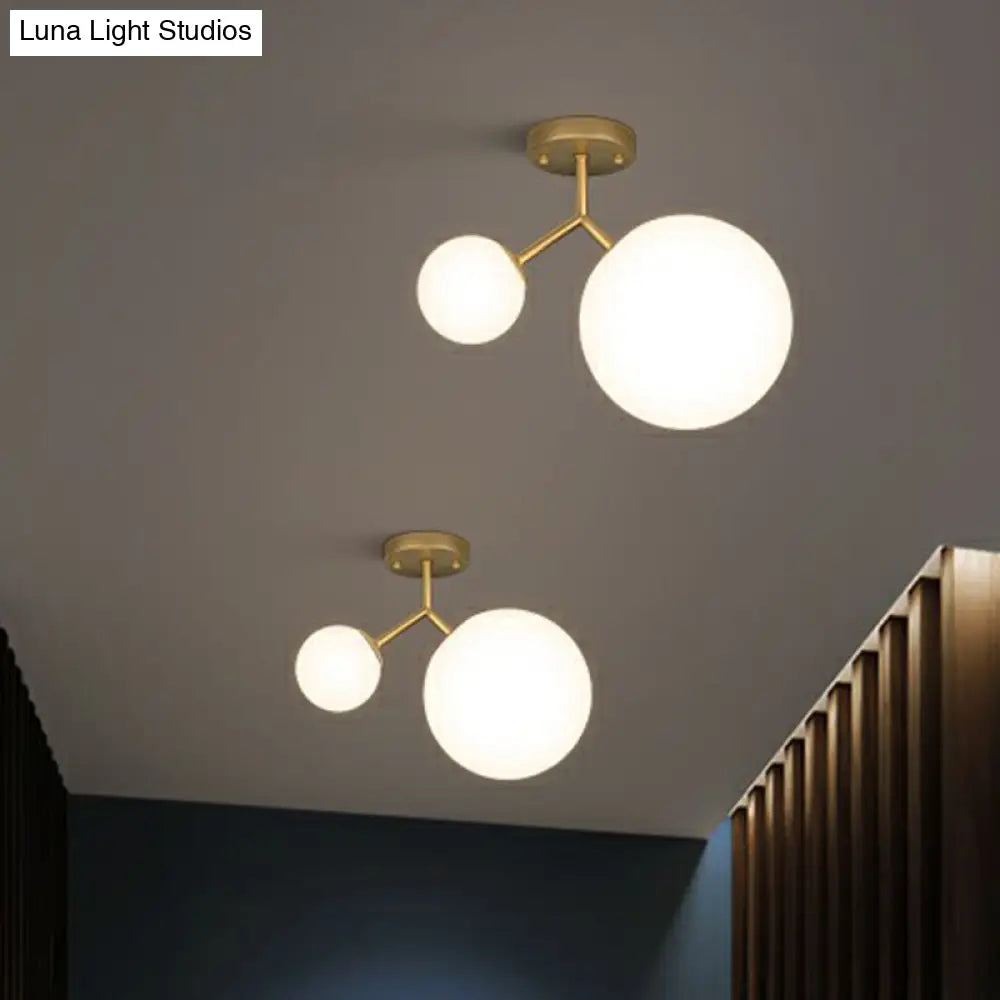 DecorBites™ DecorBites™ Sleek Gold Semi Flush Mount Ceiling Light with Minimalist Milky Glass - 2-Head Flushmount Lighting