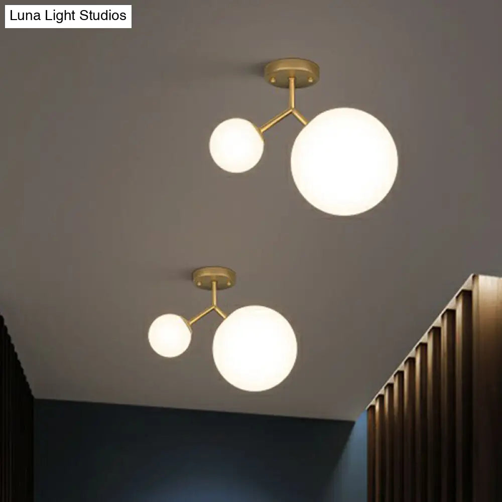 DecorBites™ DecorBites™ Sleek Gold Semi Flush Mount Ceiling Light with Minimalist Milky Glass - 2-Head Flushmount Lighting