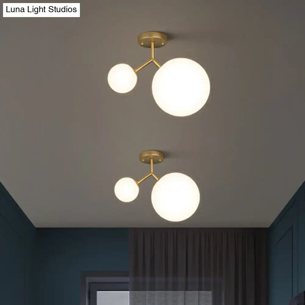 DecorBites™ DecorBites™ Sleek Gold Semi Flush Mount Ceiling Light with Minimalist Milky Glass - 2-Head Flushmount Lighting