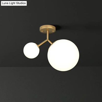DecorBites™ DecorBites™ Sleek Gold Semi Flush Mount Ceiling Light with Minimalist Milky Glass - 2-Head Flushmount Lighting
