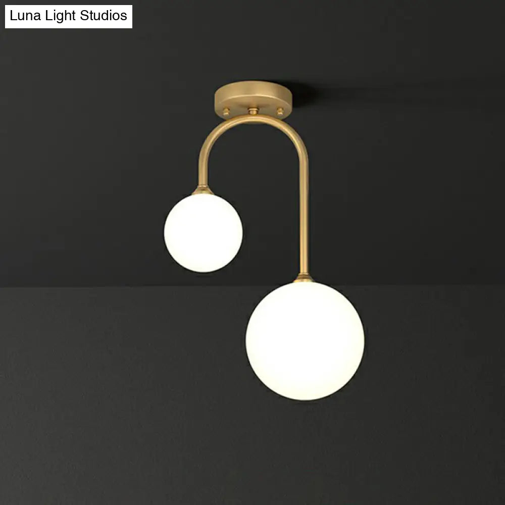 DecorBites™ DecorBites™ Sleek Gold Semi Flush Mount Ceiling Light with Minimalist Milky Glass - 2-Head Flushmount Lighting