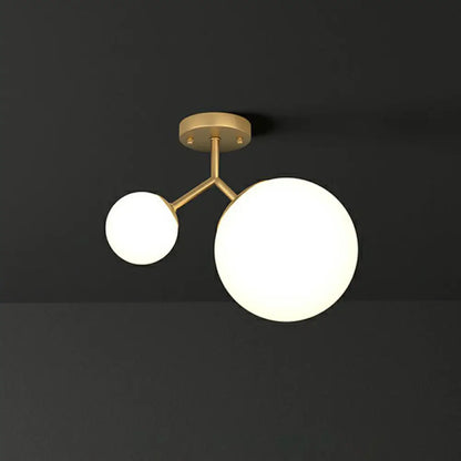 DecorBites™ DecorBites™ Sleek Gold Semi Flush Mount Ceiling Light with Minimalist Milky Glass - 2-Head Flushmount Lighting