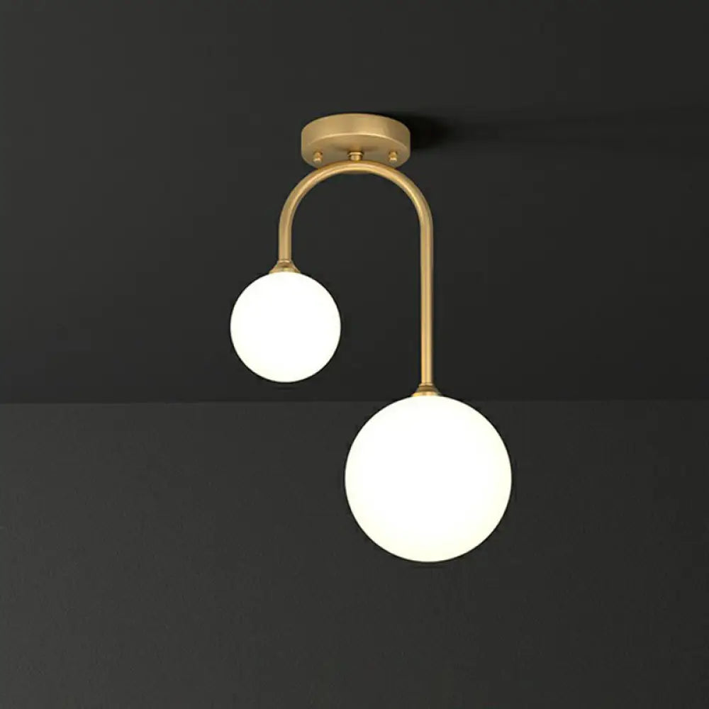 DecorBites™ DecorBites™ Sleek Gold Semi Flush Mount Ceiling Light with Minimalist Milky Glass - 2-Head Flushmount Lighting