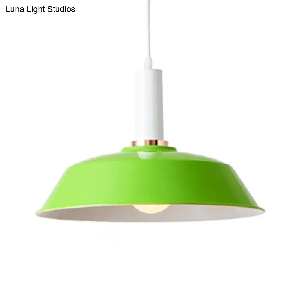 Sleek Green Barn Suspended Light: Modernist Metallic Living Room Hanging Lamp