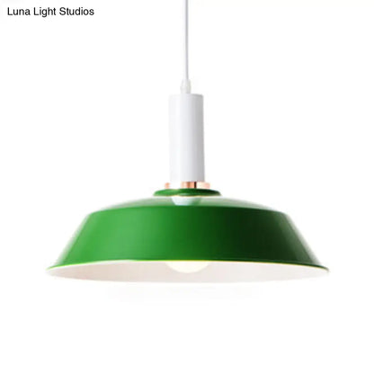 Sleek Green Barn Suspended Light: Modernist Metallic Living Room Hanging Lamp