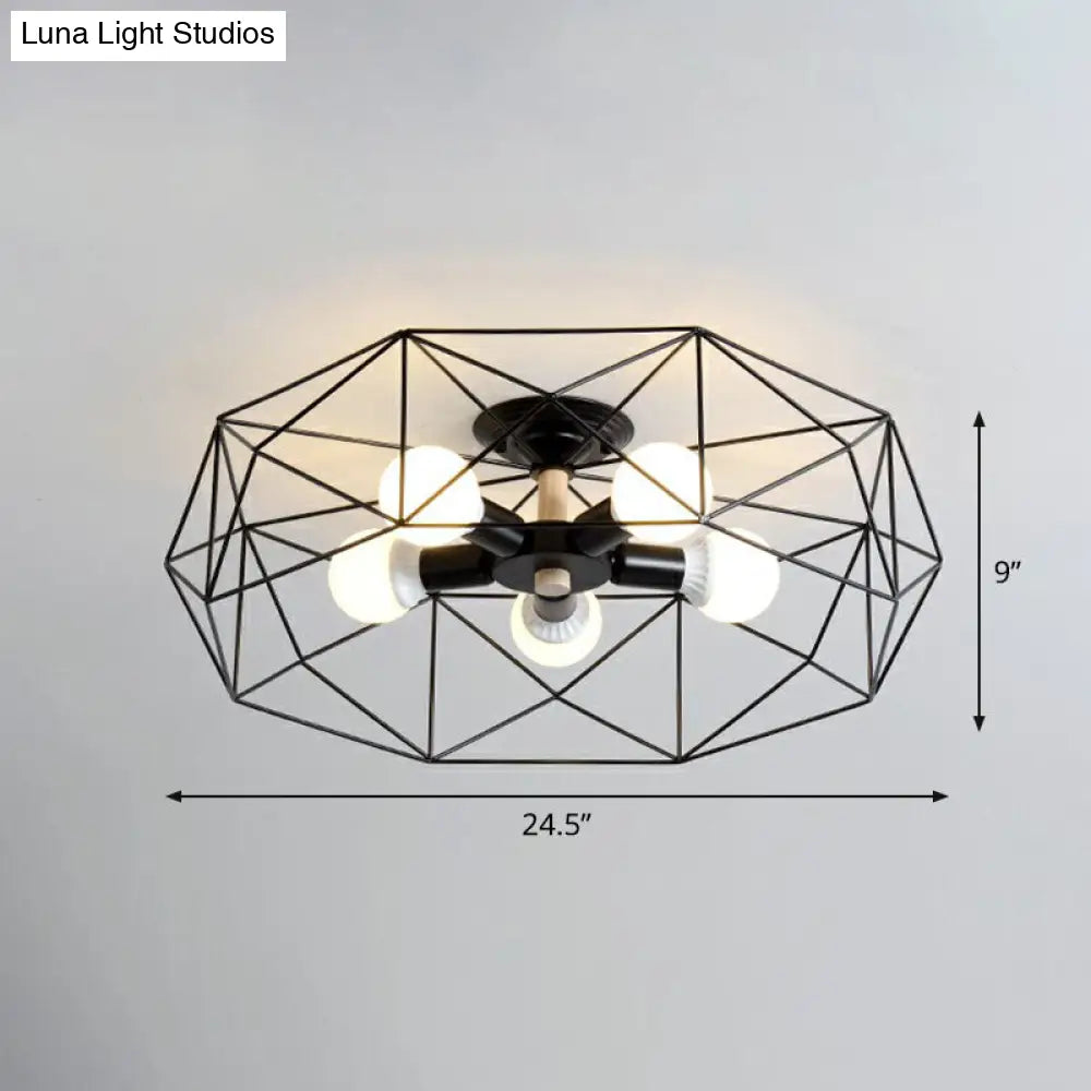 DecorBites™ DecorBites™ Sleek Industrial Iron Flushmount Ceiling Light: Fan Cage Semi Flush for Living Room