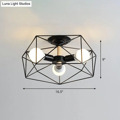 DecorBites™ DecorBites™ Sleek Industrial Iron Flushmount Ceiling Light: Fan Cage Semi Flush for Living Room