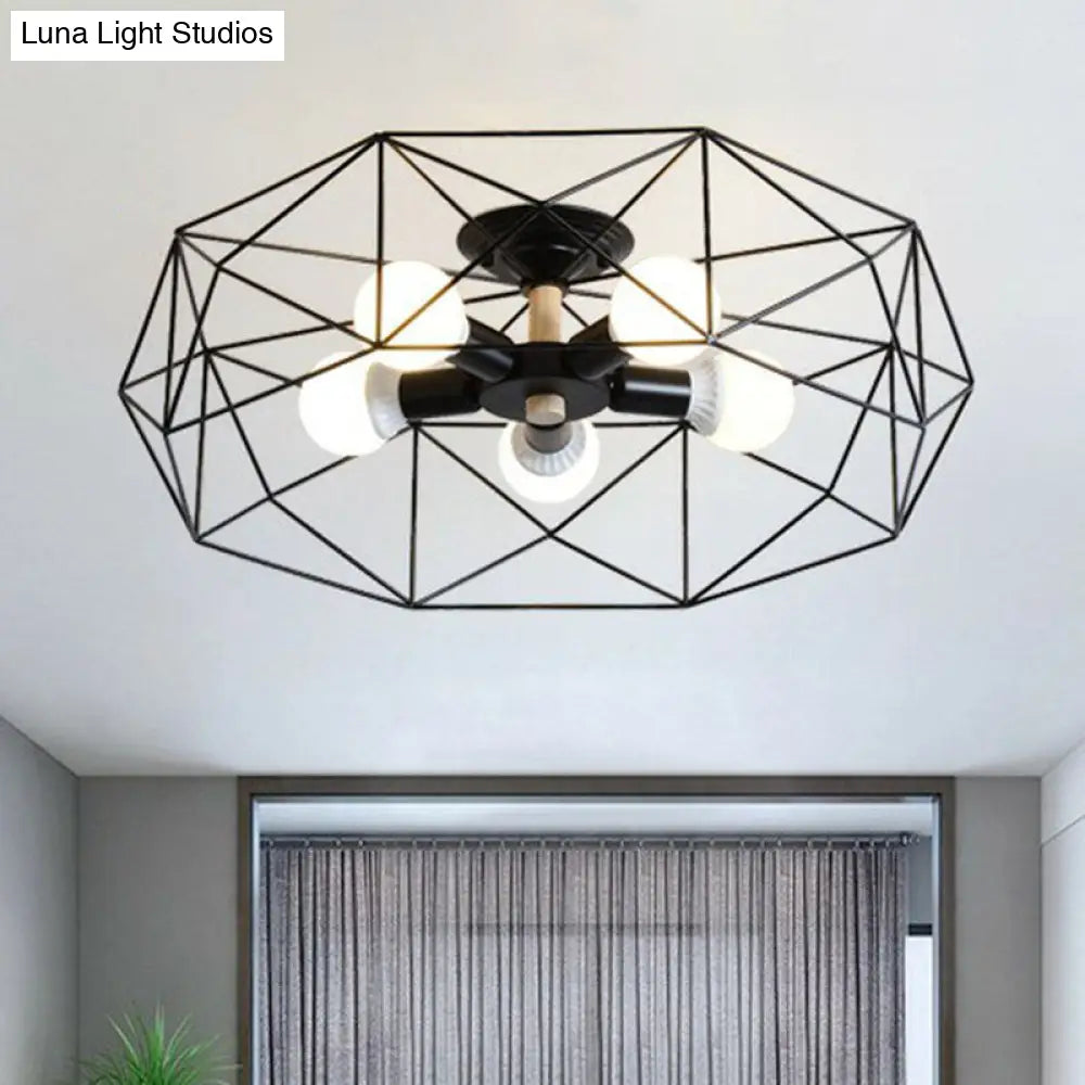 DecorBites™ DecorBites™ Sleek Industrial Iron Flushmount Ceiling Light: Fan Cage Semi Flush for Living Room