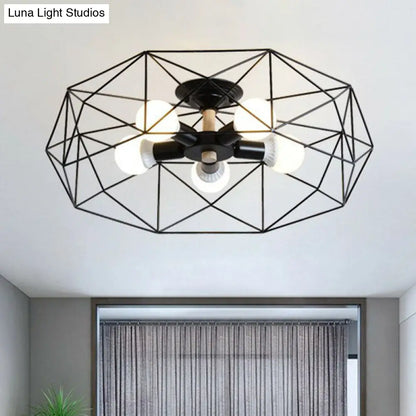 DecorBites™ DecorBites™ Sleek Industrial Iron Flushmount Ceiling Light: Fan Cage Semi Flush for Living Room