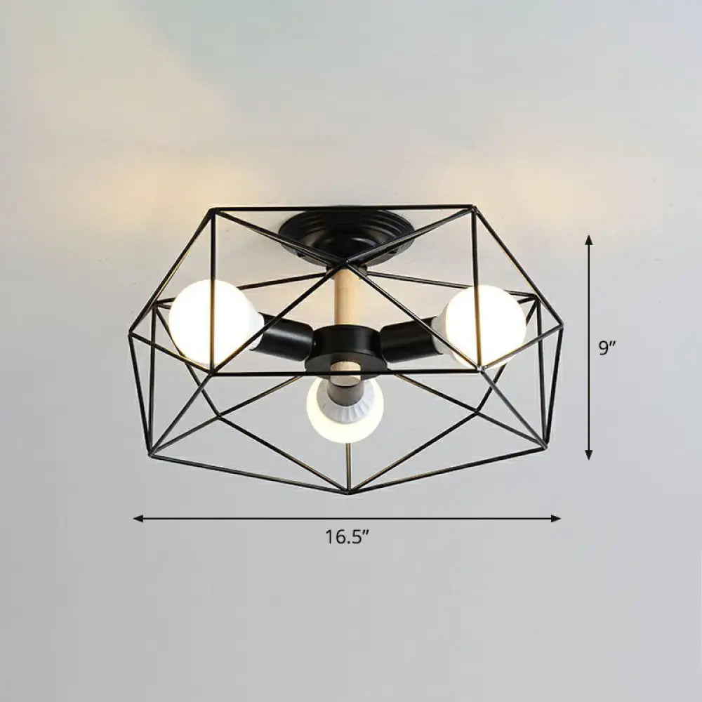 DecorBites™ DecorBites™ Sleek Industrial Iron Flushmount Ceiling Light: Fan Cage Semi Flush for Living Room