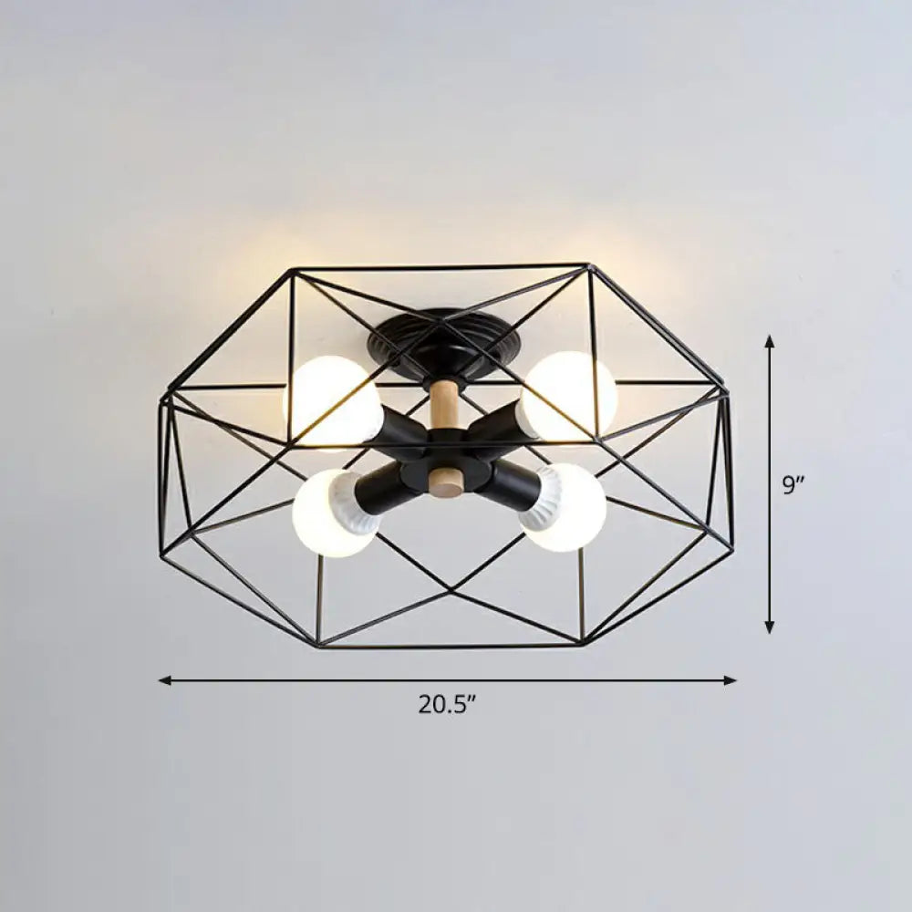 DecorBites™ DecorBites™ Sleek Industrial Iron Flushmount Ceiling Light: Fan Cage Semi Flush for Living Room