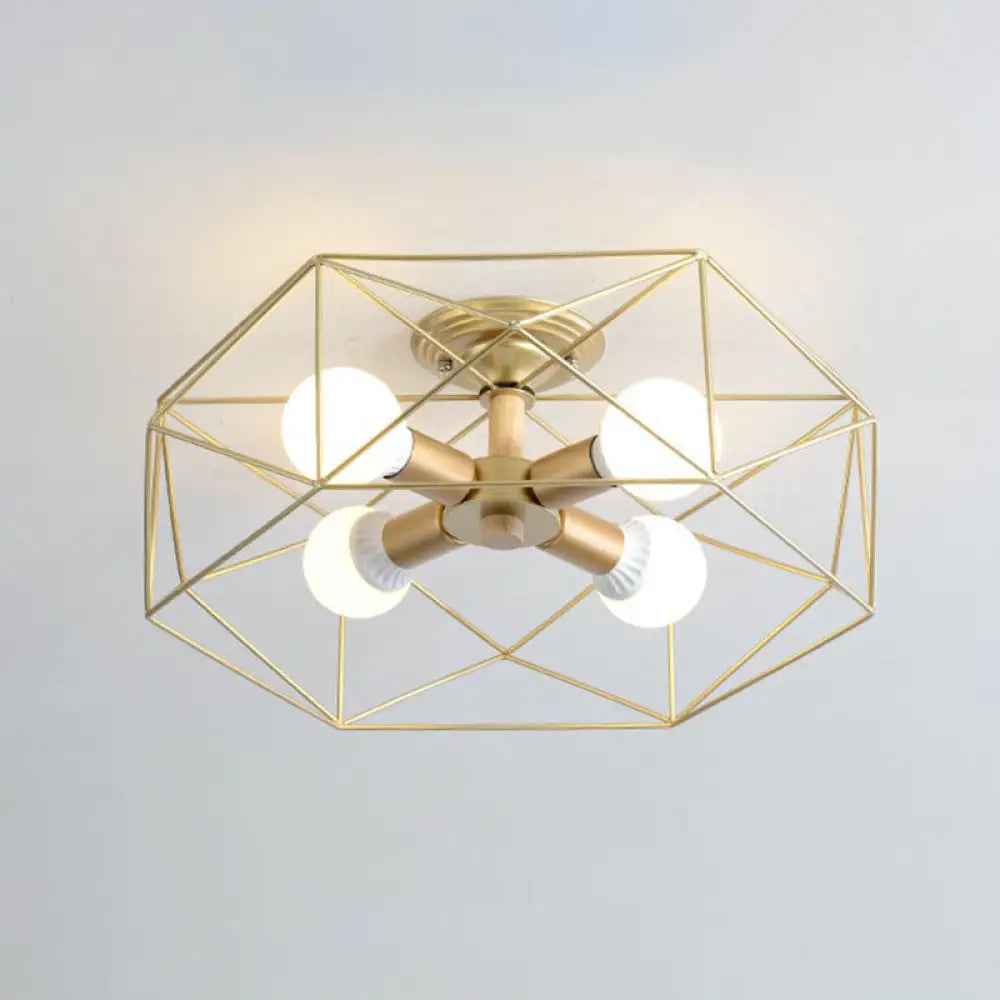 DecorBites™ DecorBites™ Sleek Industrial Iron Flushmount Ceiling Light: Fan Cage Semi Flush for Living Room