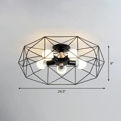 DecorBites™ DecorBites™ Sleek Industrial Iron Flushmount Ceiling Light: Fan Cage Semi Flush for Living Room