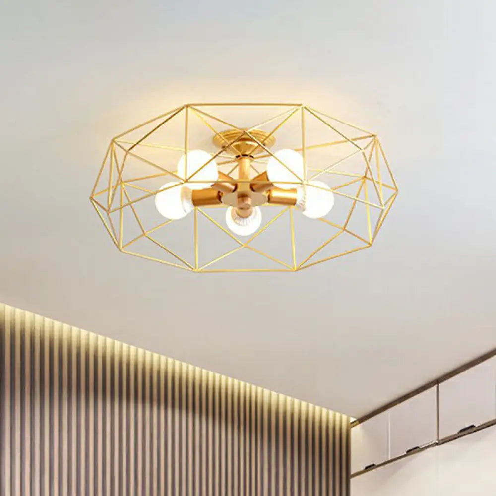 DecorBites™ DecorBites™ Sleek Industrial Iron Flushmount Ceiling Light: Fan Cage Semi Flush for Living Room
