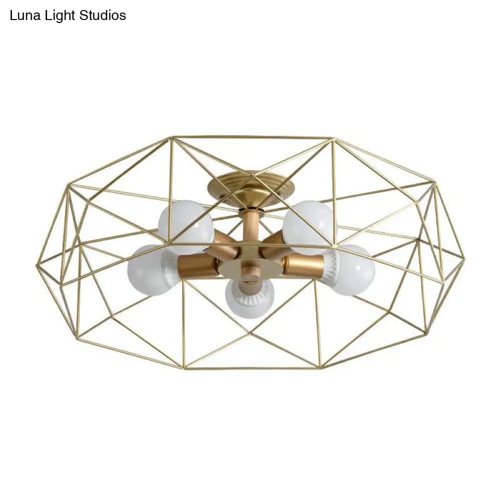 DecorBites™ DecorBites™ Sleek Industrial Iron Flushmount Ceiling Light: Fan Cage Semi Flush for Living Room