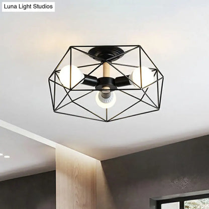 DecorBites™ DecorBites™ Sleek Industrial Iron Flushmount Ceiling Light: Fan Cage Semi Flush for Living Room