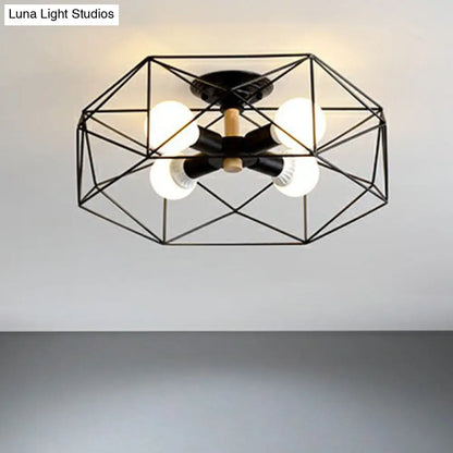 DecorBites™ DecorBites™ Sleek Industrial Iron Flushmount Ceiling Light: Fan Cage Semi Flush for Living Room