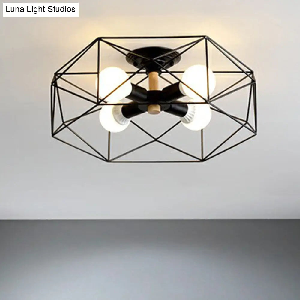 DecorBites™ DecorBites™ Sleek Industrial Iron Flushmount Ceiling Light: Fan Cage Semi Flush for Living Room