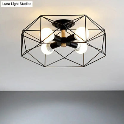 DecorBites™ DecorBites™ Sleek Industrial Iron Flushmount Ceiling Light: Fan Cage Semi Flush for Living Room